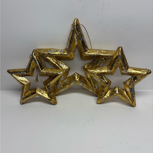 Gold Hanging Christmas Stars Set Of 3 Holiday Decor - Picture 2 of 8